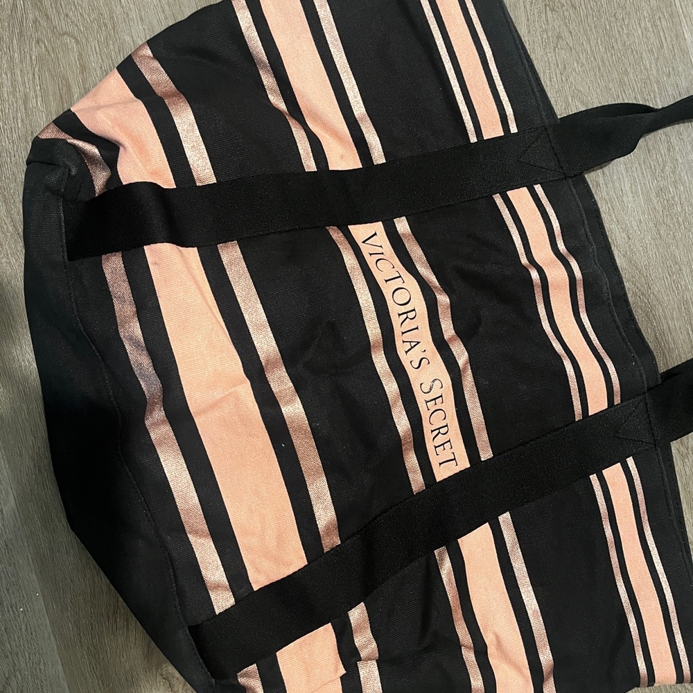 Victoria's Secret Black and Pink Striped Bag